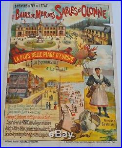 Affiche Publicitaire Des Sables d'Olonne Chemins de fer de l'Etat Vers 1898
