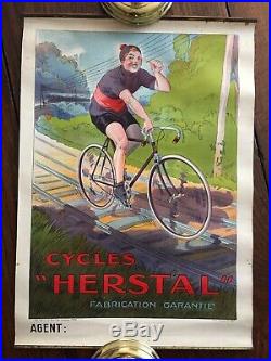 Affiche Publicitaire originale Ancienne Cycles Herstal