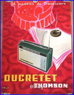 Affiche Radio Transistor Ducretet Thomson Villemot Circa 1960 120 X 160 CM