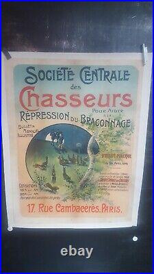 Affiche Rare Chasse Repression Du Braconnage Vers 1910 80x60cm