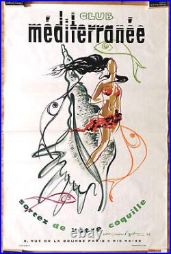 Affiche Raymond Gid Club Med Sirene Crustaces Poisson Mer Vintage Litho 1961