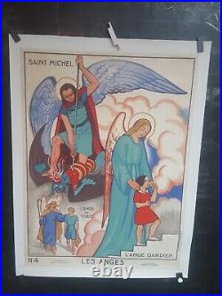 Affiche Religieuse Representant St Michel 1933 80x60cm Entoilee