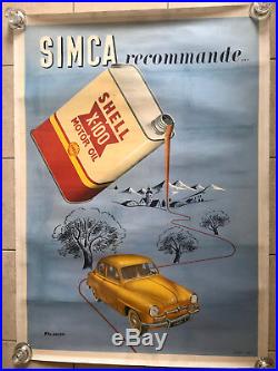 Affiche SIMCA 9 recommande SHELL X 100 entoilée 126 x 91 cm Fix Masseau Pierre