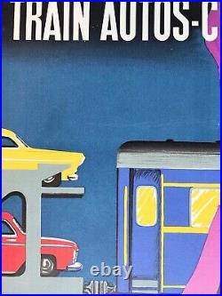 Affiche SNCF Villemot 1964 Train autos-couchettes Lithography