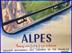 Affiche SNCF Visitez la France ALPES Lithographie Originale de 1952