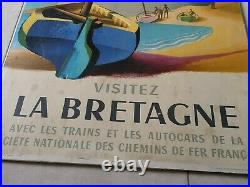 Affiche SNCF originale Visitez La Bretagne édition Perceval Paris 1958