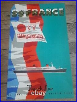 Affiche. SS FRANCE FRENCH LINE. C G. TRANSATLANTIQUE. J JACQUELIN 1970