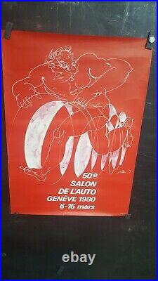 Affiche Salon De L'auto Geneve 1980 Dessin De Hans Erni