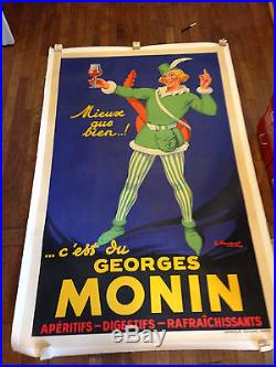 Affiche Sirop Monin Bourges 1934 signée et entoillée 130x 200