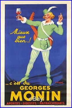 Affiche Sirop Monin Bourges 1937 signée CHAUGUYOT et entoillée 130x 200