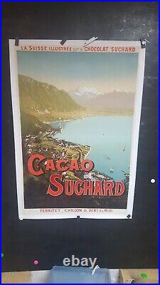 Affiche Suisse Cacao Suchard Leman Et Dents Du MIDI Vers 1910