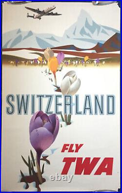Affiche Suisse Fly Twa Switzerland Mont Cervin Zermatt David Klein Circa 1955