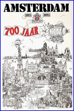 Affiche Tourisme 700 JAAR AMSTERDAM 1275 1975 Fly KLM illustr. TONER