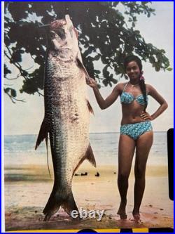 Affiche Tourisme Afrique Gabon Peche Chasse Sportive Miss Pin-up Tarpon 1960-70