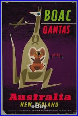 Affiche Tourisme BOAC QANTAS Ann.'50 AUSTRALIA NEW ZEALAND