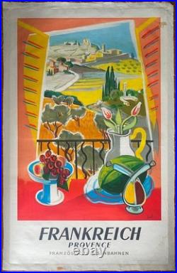 Affiche Tourisme FRANCE PROVENCE Jal SNCF Chemins de Fer 62x100cm 1954