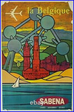 Affiche Tourisme LA BELGIQUE 1958 SABENA illustr. VANDEN EYNDE