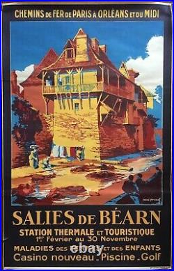 Affiche Tourisme SALIES DE BEARN par René Roussel SNCF Train 63x98cm 1931