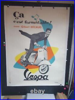 Affiche Vespa Gilbert Becaud Sympa 160x120cm Annees 1960 Entoilee