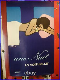 Affiche Villemot SNCF 1973 nuit en voiture lit originale