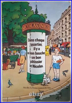 Affiche Vin NICOLAS Chaque Quartier Années'70 illustr. CHAUVIN 119 x 174 cm