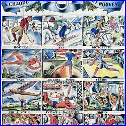 Affiche WW2 Commissariat Général aux Sports Hockey Ski Football Basket