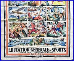 Affiche WW2 Commissariat Général aux Sports Hockey Ski Football Basket