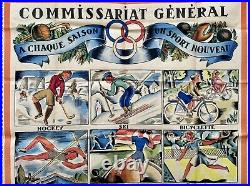 Affiche WW2 Commissariat Général aux Sports Hockey Ski Football Basket