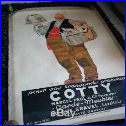 Affiche ancienne 1925 TRANSPORT COTTY 160x120cm