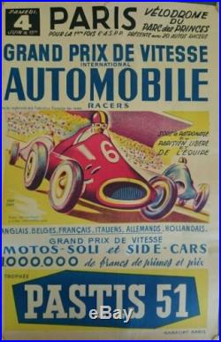 Affiche ancienne 1955 circuit course automobile Paris