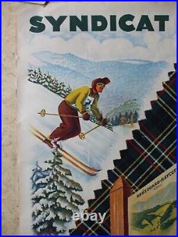 Affiche ancienne Alsace sainte marie aux mines 1950 ski sport d'hiver freppel