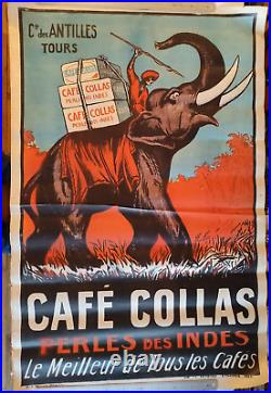 Affiche ancienne Café Collas perle des indes compagnie des Antilles Tours