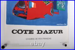 Affiche ancienne Chemins de fer français COTE D'AZUR SNCF Roger BEZOMBES