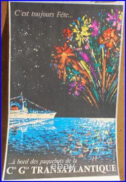 Affiche ancienne Compagnie Générale Transatlantique Paquebots /RS37