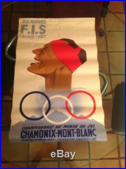 Affiche ancienne Jeux mondiaux F. I. S. France 1937-G. Gorde & Boudry 100cm/61,5cm