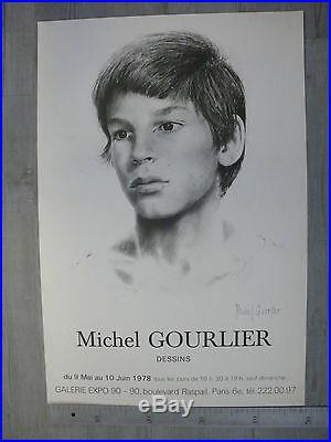 Affiche ancienne Michel GOURLIER dessins TBE galerie EXPO 90 mai 1978 Portrait