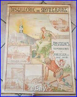 Affiche ancienne Originale absinthe Beucler distillerie de Montbart 1900 signee