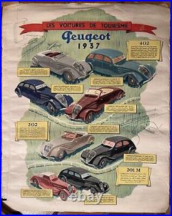 Affiche ancienne Peugeot 1937 402 302 201 Rare