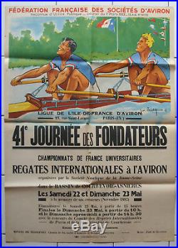 Affiche ancienne SPORT AVIRON Régates Internationales JOE BRIDGE Rowing Poster