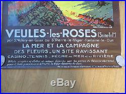 Affiche ancienne Tourisme VEULES Les ROSES par C. MARCHAND 1928