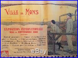 Affiche ancienne Ville de Mons Exposition Internationale Mai à Septembre 1896