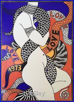 Affiche ancienne Yves Saint Laurent Love 1973 Serpent Nu Féminin Arabesques