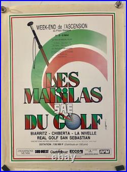 Affiche ancienne authentique Les Marilas du golf Pays BASQUE. Entoilée