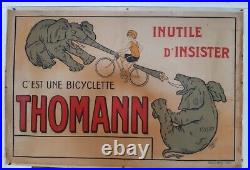 Affiche ancienne bicyclette Thomann 1920 entoilé