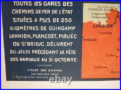 Affiche ancienne chemin de fer Bretagne côtes du nord Geo Dorival 1911 entoilée