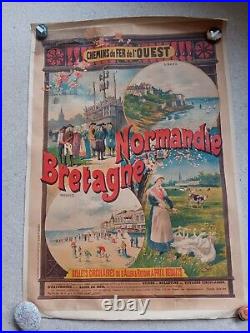 Affiche ancienne chemin de fer de l ouest entoilée 1896 Fraimont et Moreau