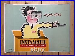 Affiche ancienne entoilee Raymond Savignac Kodak Instamatic
