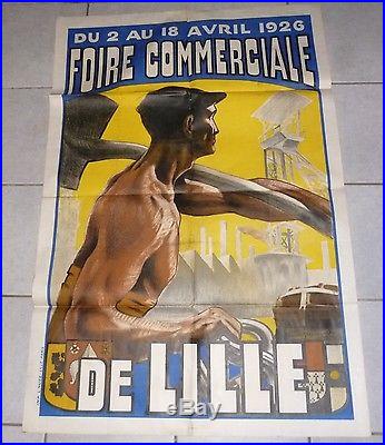 Affiche ancienne foire commerciale de Lille signé Dequerre 1924 Imp L Nuez