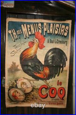 Affiche ancienne le coq opérette théatre des menus plaisirs