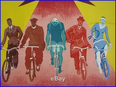 Affiche ancienne litho Pneus DUNLOP cycles imp Delarue -Nouvellière Circa 1930